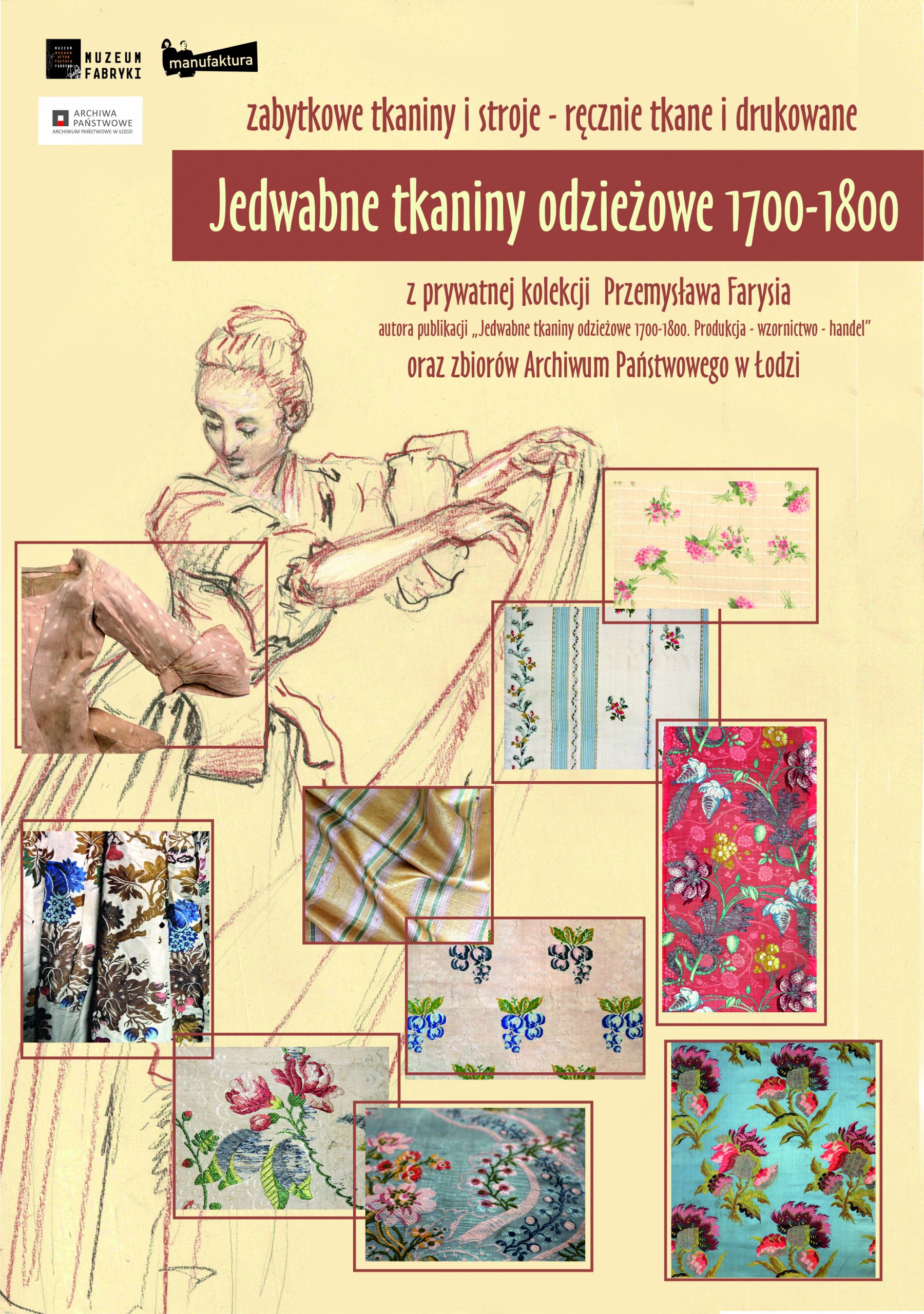 Plakat przedstawiający grafiki tkanin i strojów